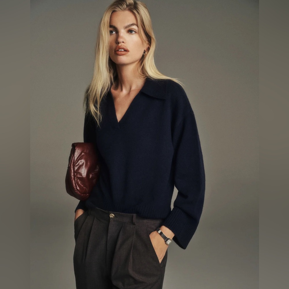 Reformation Sawyer Oversized Cashmere Polo Blue - Size S